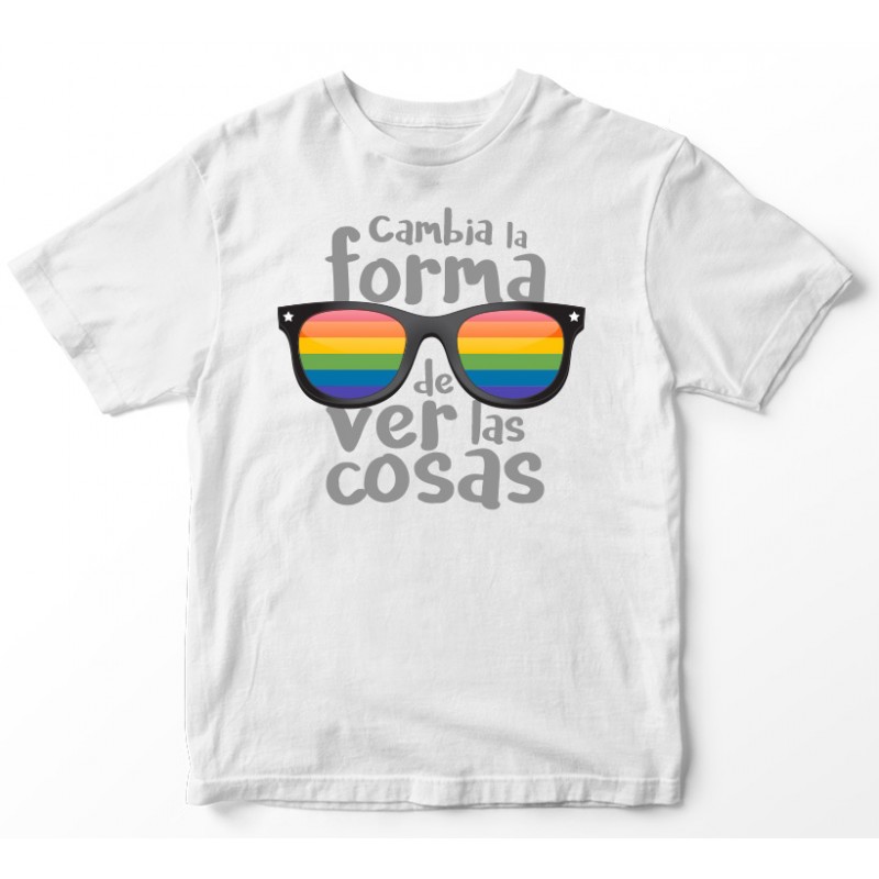 Camiseta blanca unisex gafas colores LGTBI