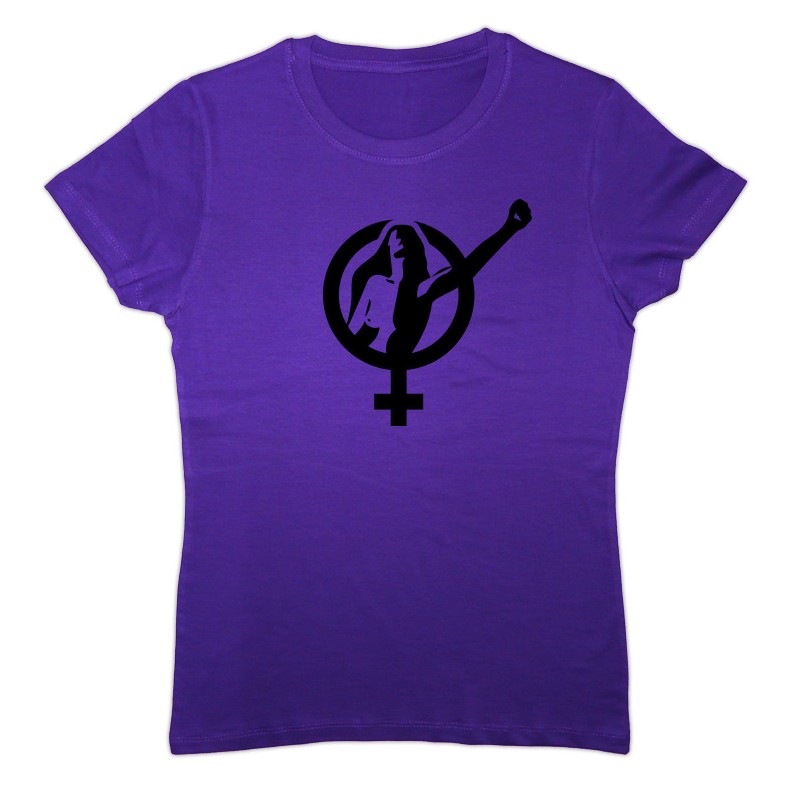 Camiseta cor lila: símbolo feminista +  puño muller